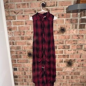 BDG Plaid Soft Flannel Long Vest / Duster Med-Large Pre Loved